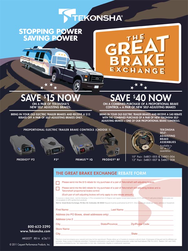 Tekonsha Announces the “GREAT BRAKE EXCHANGE” Consumer Rebate Tekonsha Announces the “GREAT BRAKE EXCHANGE” Consumer Rebate